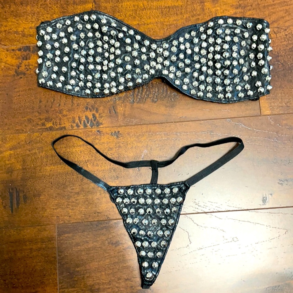 Allure Lingerie Genuine Leather Black Studded Bikini Set